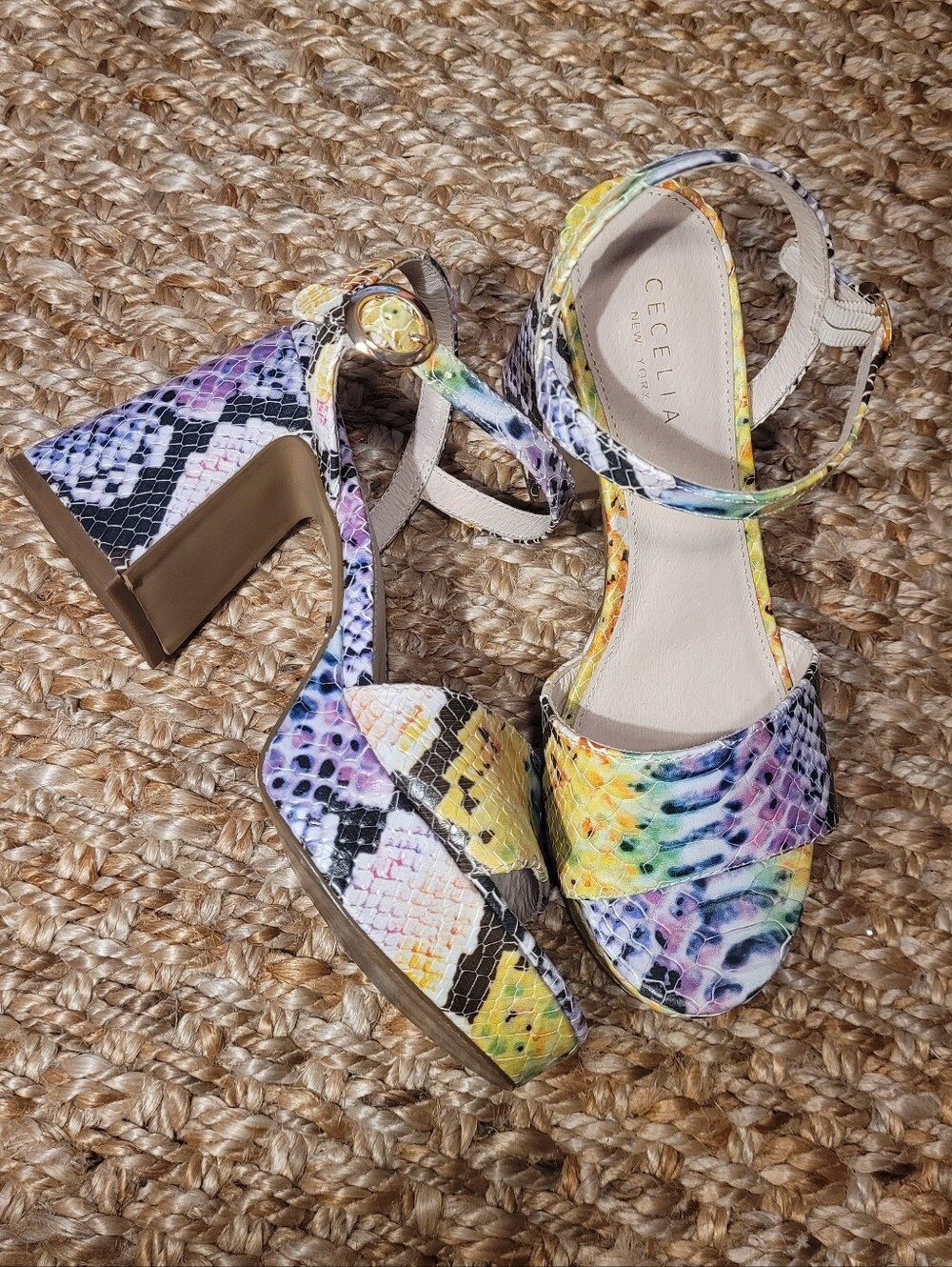 Cecelia New York Bernice Multi Color Python Embossed Leather Platform Heels 8.5M